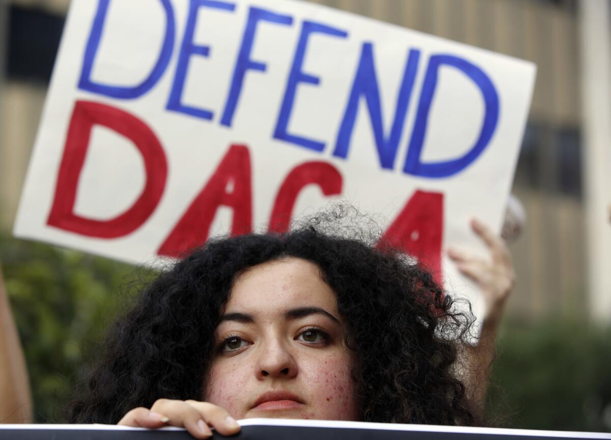 Loyola Marymount University student and "Dreamer" Maria Carolina Gomez joins a rally in support of DACA in Los Angeles in 2017.