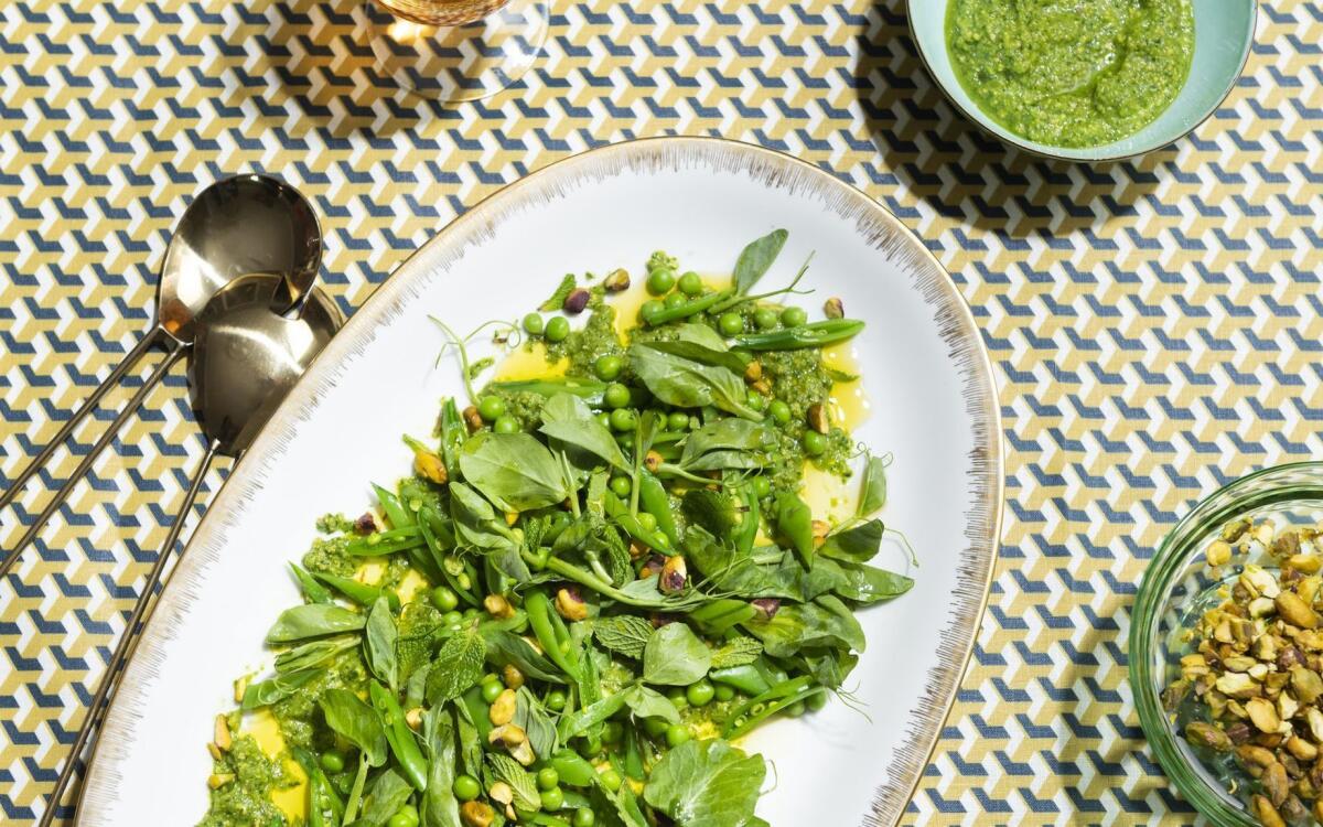 The Exchange’s Spring Pea Salad with Pistachio Pipian