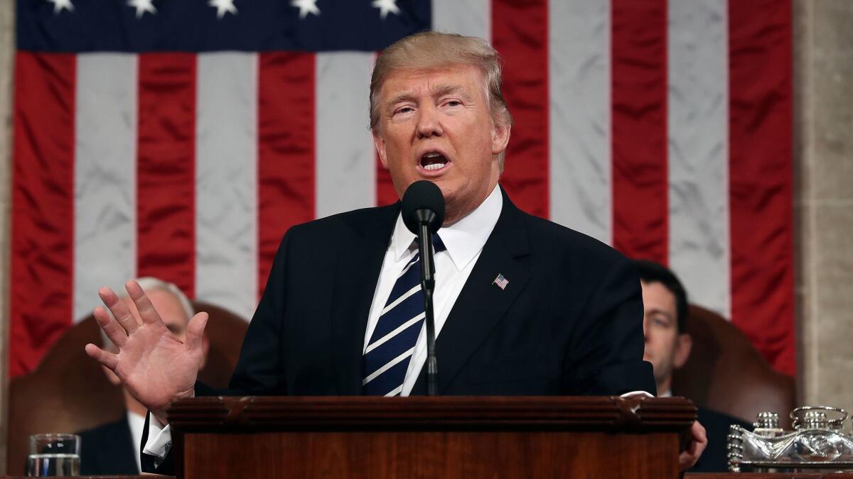 President Trump addresses a joint session of Congress in February.