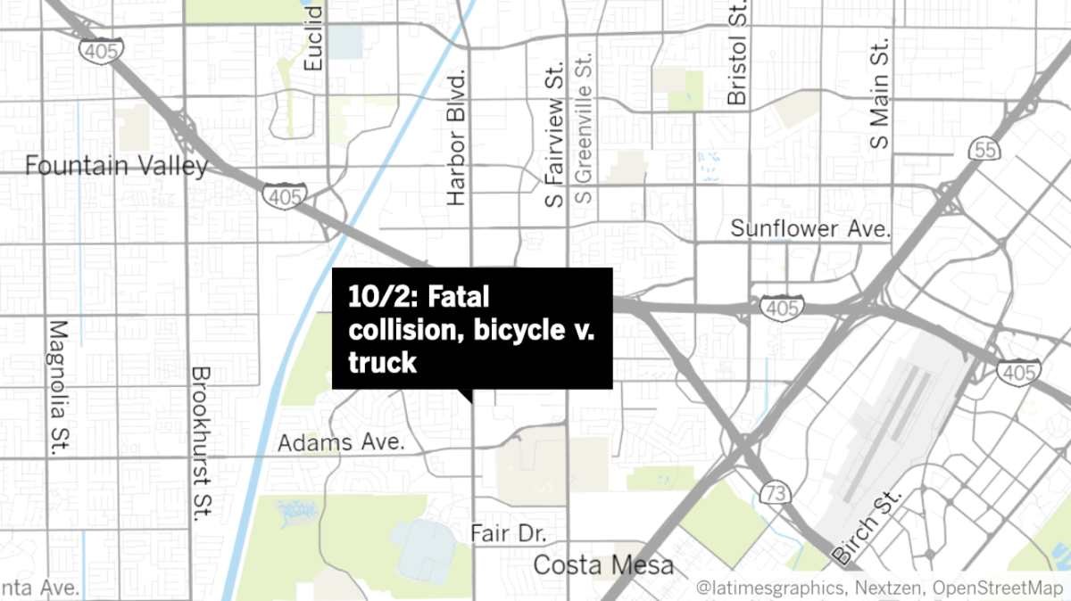 Fatal truck, bicycle collision on Costa Mesa's Harbor Boulevard