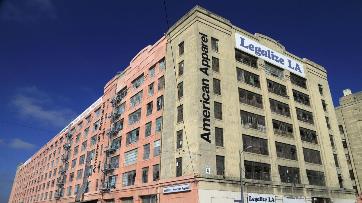 The American Apparel building in Los Angeles. The company reported a bigger loss in its fourth quarter.