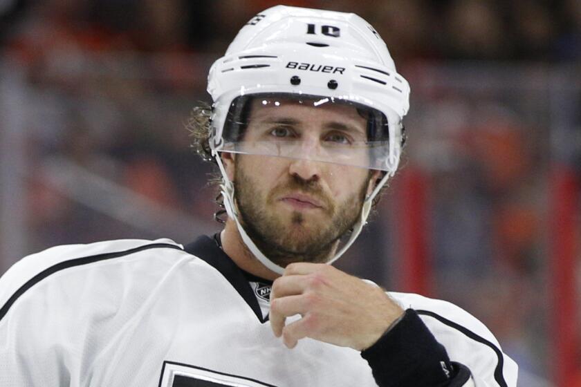 Kings center Mike Richards looks on during a game against the Philadelphia Flyers on Oct. 28. Richards played in his first game with the Manchester Monarchs on Friday.