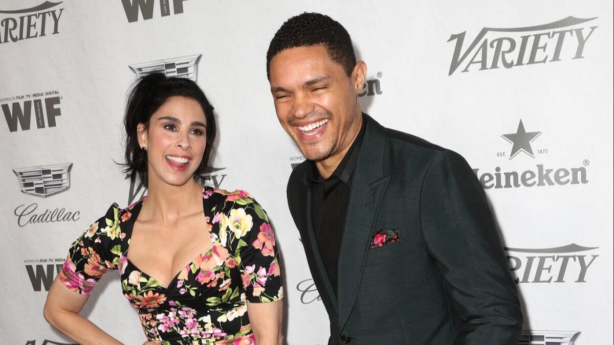 Sarah Silverman and Trevor Noah attend Variety and Women in Film's 2018 pre-Emmy celebration at Cecconi's in West Hollywood.