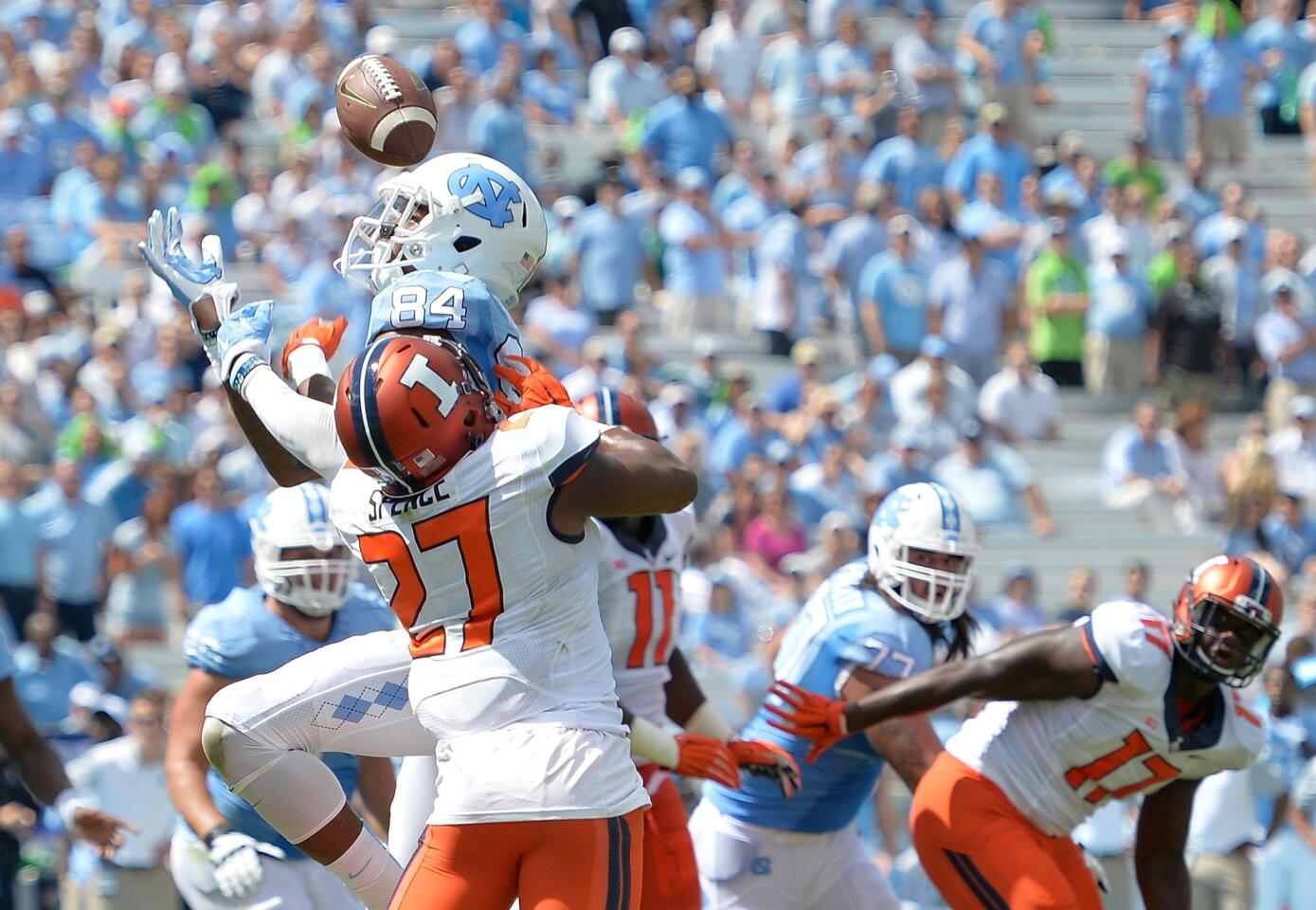 Eaton Spence breaks up a pass intended for North Carolina's Bug Howard.