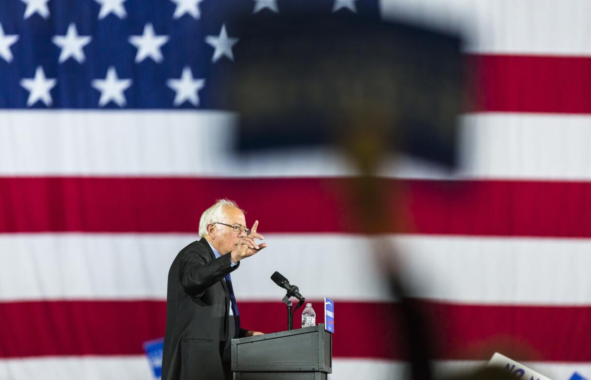 Democratic presidential candidate Sen. Bernie Sanders (I-Vt.), speaks at a campaign stop in Madison, Wis., on Saturday.