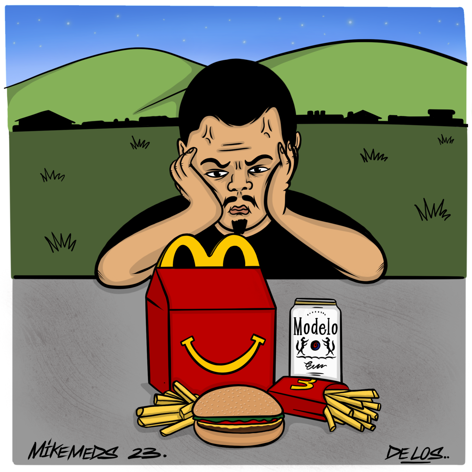 Angry man looking at a McDonald's happy meal 