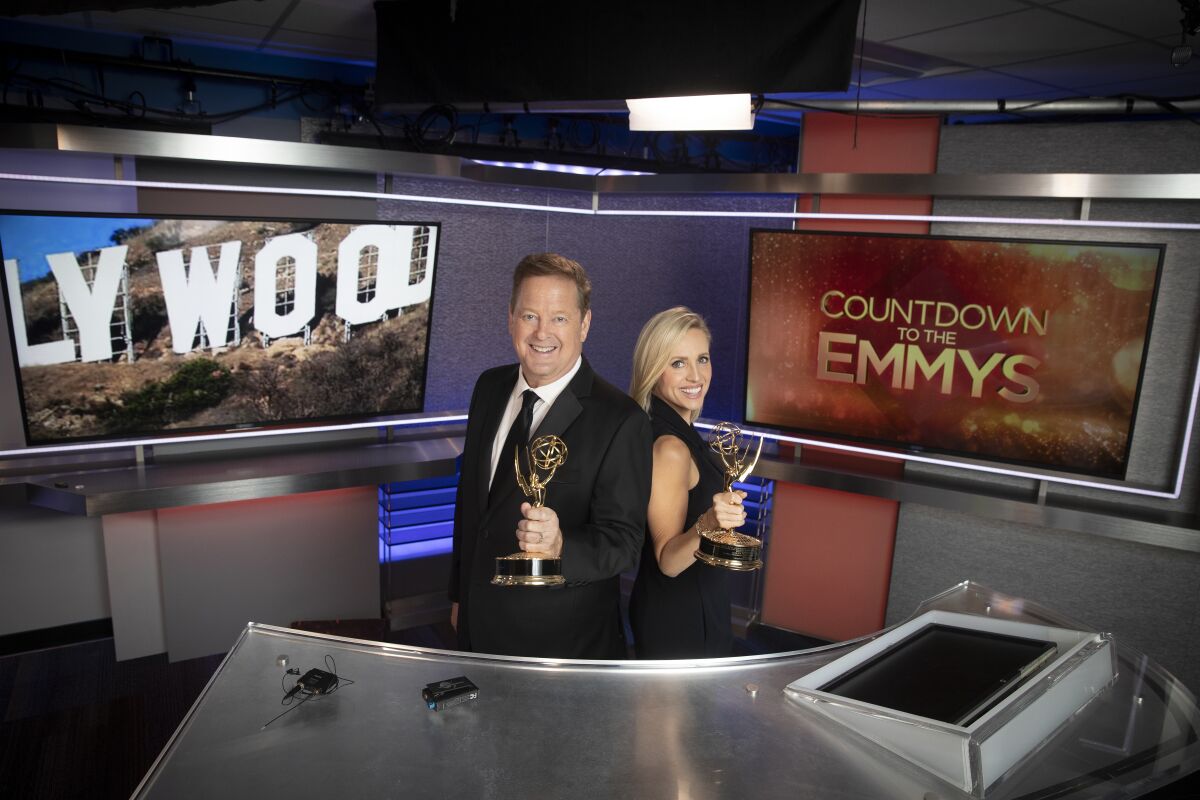 KTLA's Sam Rubin and Jessica Holmes will host the station's Emmys pre-show once again this year.