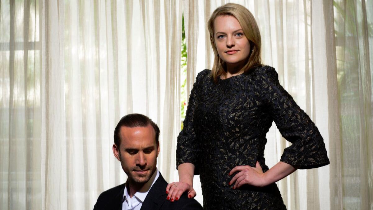 Joseph Fiennes and Elisabeth Moss at the Four Seasons hotel in Los Angeles on April 25, 2017.