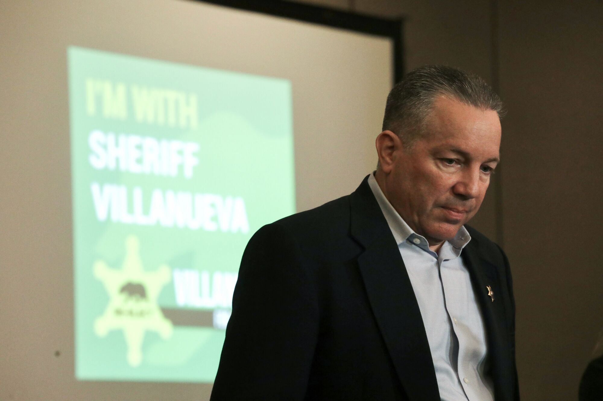 Sheriff Alex Villanueva at an election night party in Los Angeles.