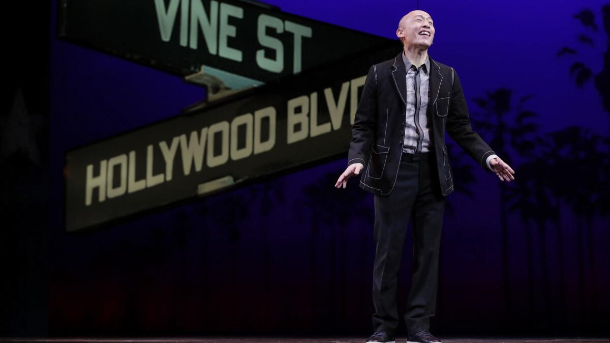 Francis Jue during a rehearsal for "Soft Power," the play written by David Henry Hwang with music by Jeanine Tesori. It's having its world premiere this month at the Ahmanson Theatre in L.A.