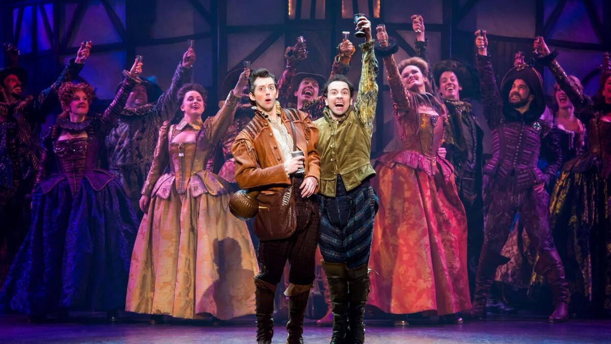 Brothers Nigel and Nick Bottom (Josh Grisetti, Rob McClure) in the National Tour of ?Something Rotten!? (Jeremy Daniel)