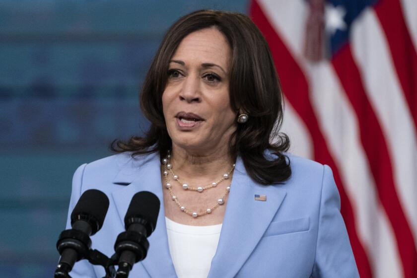 Vice President Kamala Harris speaks to the Generation Equality Forum in the South Court Auditorium in the Eisenhower Executive Office Building on the White House campus, Wednesday, June 30, 2021, in Washington. (AP Photo/Alex Brandon)