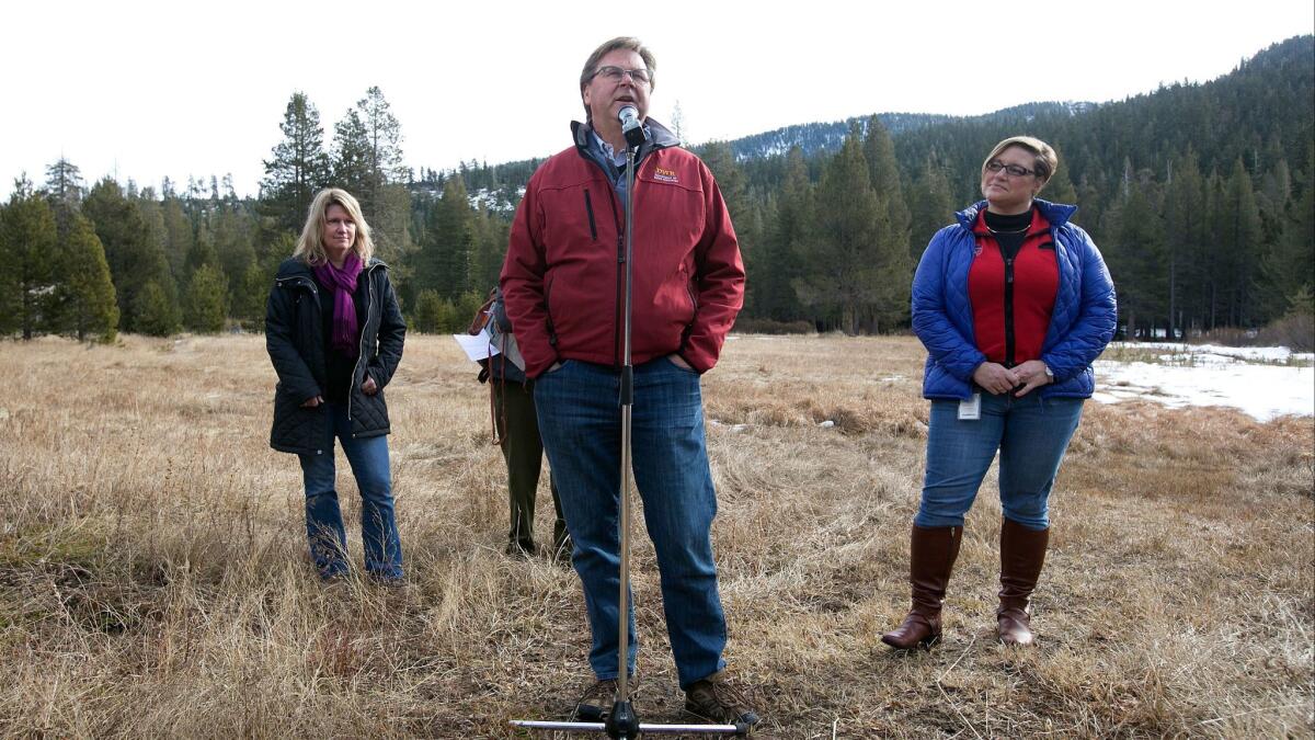 Department of Water Resources Director Grant Davis, shown this month during a snow survey near Echo Summit, has been ousted from his position just days after a report on the Oroville dam crisis identified a lax culture of safety at the agency.