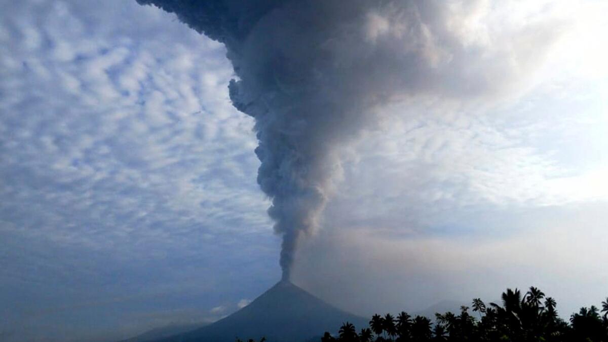 Mount Soputan spews hot ash as seen from Minahasa, Indonesia.