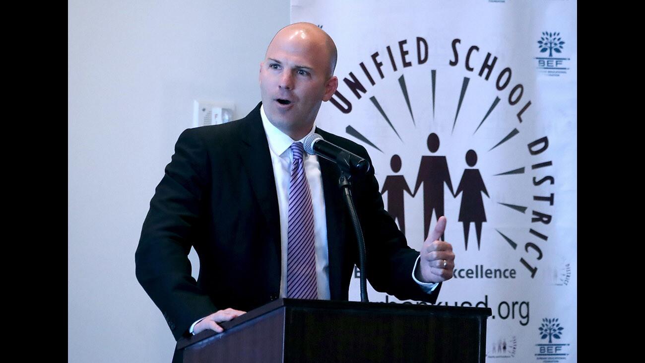 Burbank Unified School District superintendent Matt Hill speaks during the 2018 State of the Schools Breakfast at The Castaway in Burbank on Wednesday, Feb. 21, 2018.