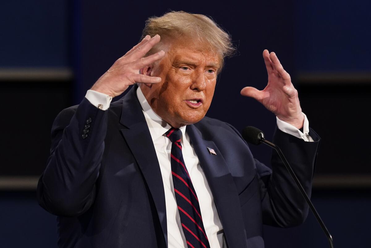 President Trump gestures at the presidential debate.