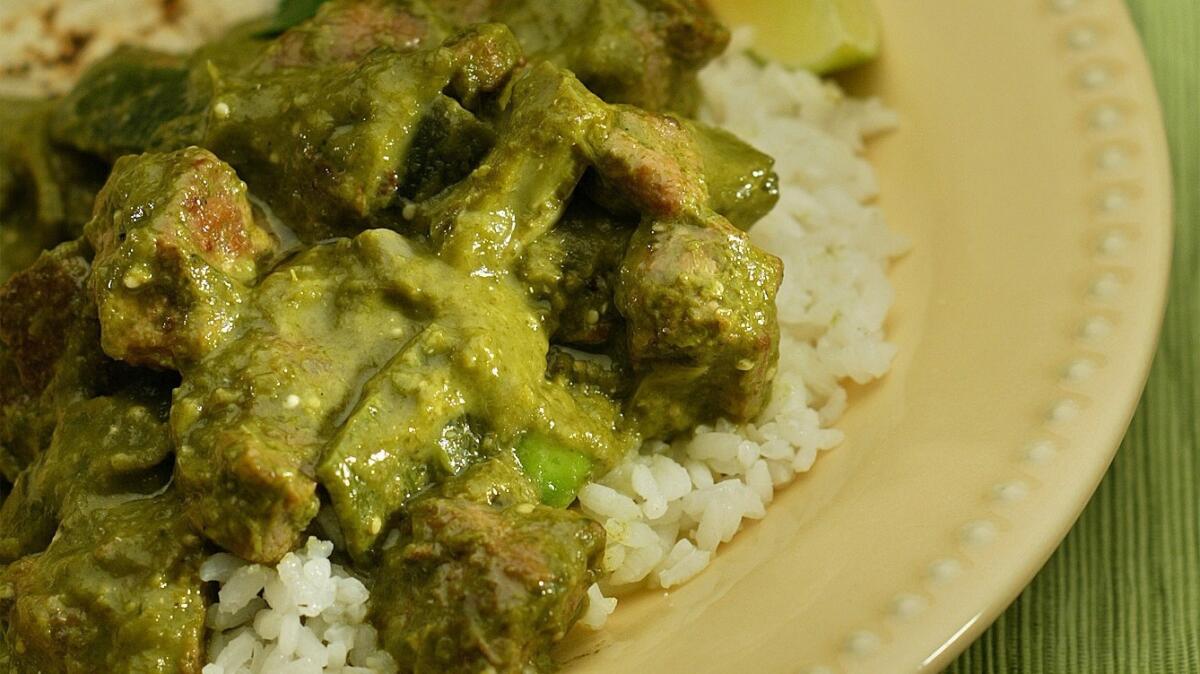Chile verde with pork and nopales.