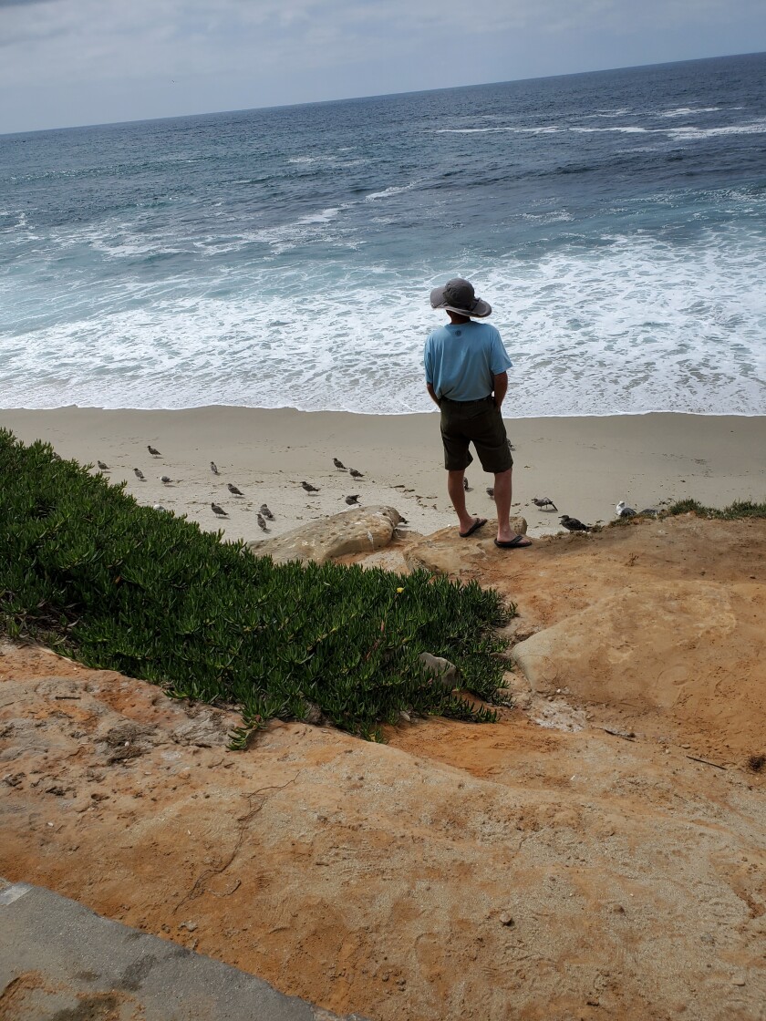 Ken Hunrichs watches the surf from the top of the trail leading down to Boomer Beach.