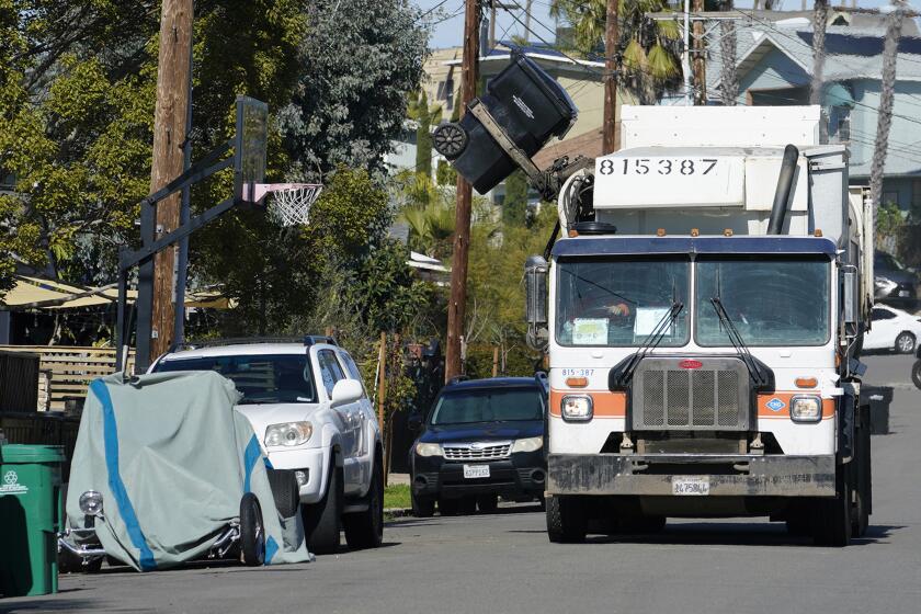 San Diego, CA - February 15: San Diego takes a key step toward starting to charge single-family homes for trash after decades of it being free. City paying a consultant $4.5M to study what kind of trash and recycling services to deliver and how much to charge. (Nelvin C. Cepeda / The San Diego Union-Tribune)