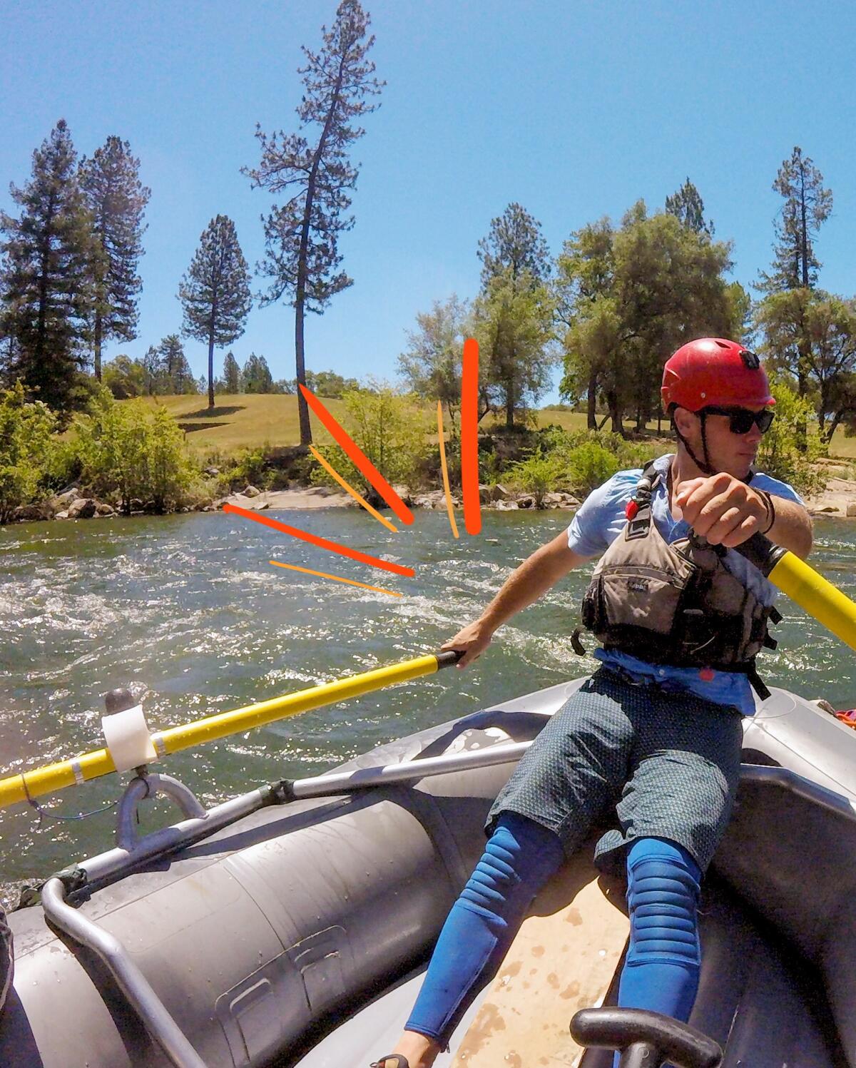 A river guide maneuvers a raft on the South Fork of the American River near Coloma. 
