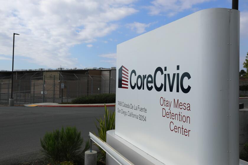 San Diego, CA - OCT. 5: The Otay Mesa Detention Center is run by Core Civic, a private prison company that owns and operates the facility on Tuesday, Oct. 5, 2021 in San Diego, CA. (K.C. Alfred / The San Diego Union-Tribune)