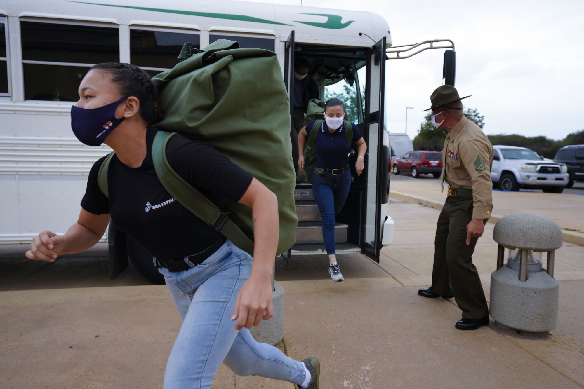 Recruits arriving at the Marine Corps Recruit Depot in San Diego.