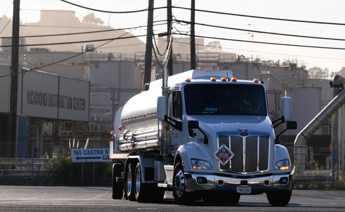 A truck departs the Richmond Distribution Center in June 2024.