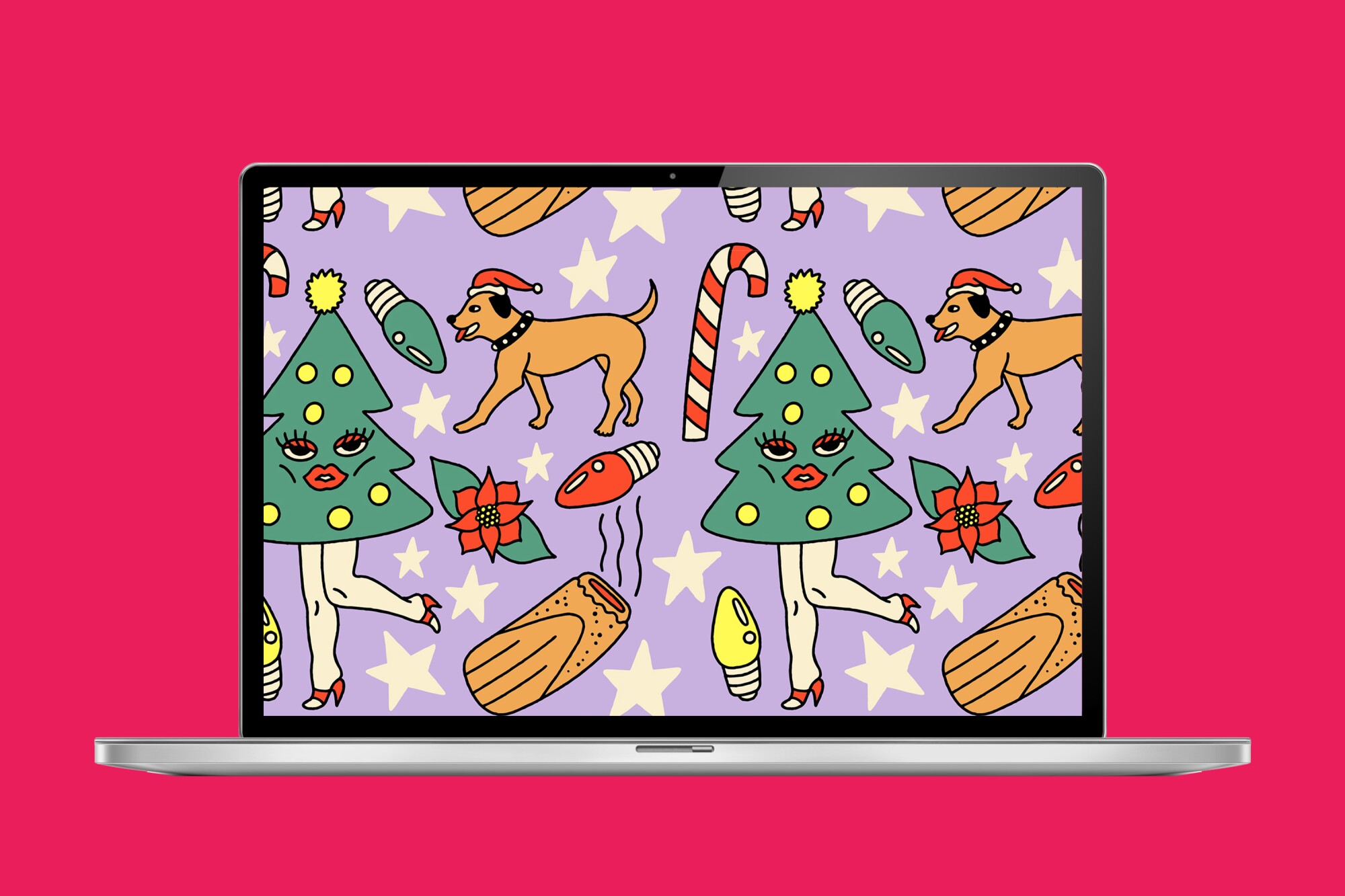 Mockup of a Zoom background with a Christmas illustration