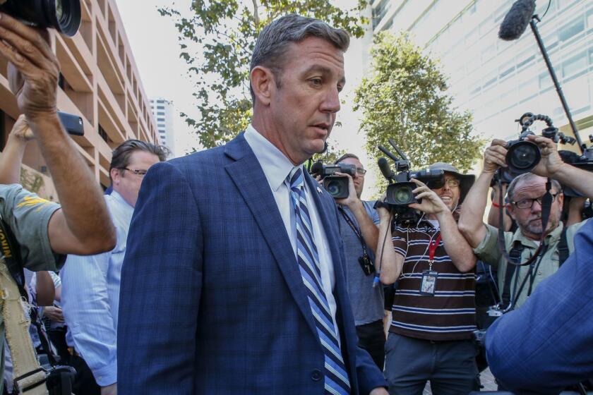 SAN DIEGO, CA AUGUST 23, 2018 --- U.S. Rep. Duncan Hunter leaves a federal courthouse in San Diego after pleading not guilty to charges of illegally using his campaign account for personal expenses. (Irfan Khan / Los Angeles Times )