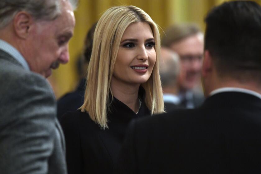 White House senior adviser Ivanka Trump, center, arrives at an event with President Donald Trump and Israeli Prime Minister Benjamin Netanyahu in the East Room of the White House in Washington, Tuesday, Jan. 28, 2020. (AP Photo/Susan Walsh)