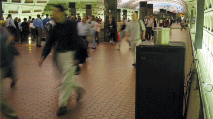 A BioWatch device monitors the air for biological weapons at a subway station in Washington.