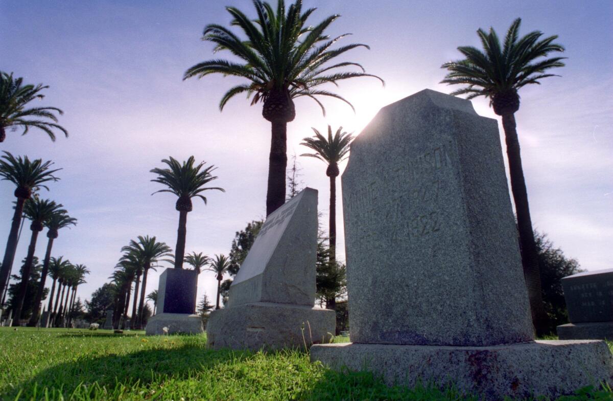 Palm trees surround the graves and headstones in Santa Ana Cemetery, seen here in 1996.