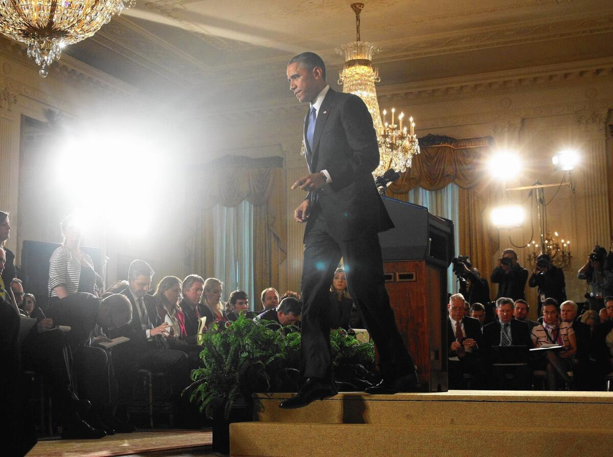 President Obama walks away after speaking to the media at the White House on Wednesday.