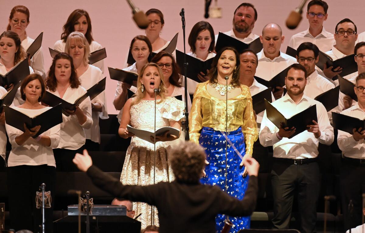 Gustavo Dudamel begins the second of his two Hollywood Bowl weeks conducting the LA Phil in Mahler's epic "Resurrection" symphony, featuring vocalists Miah Persson, left, and Anna Larsson.