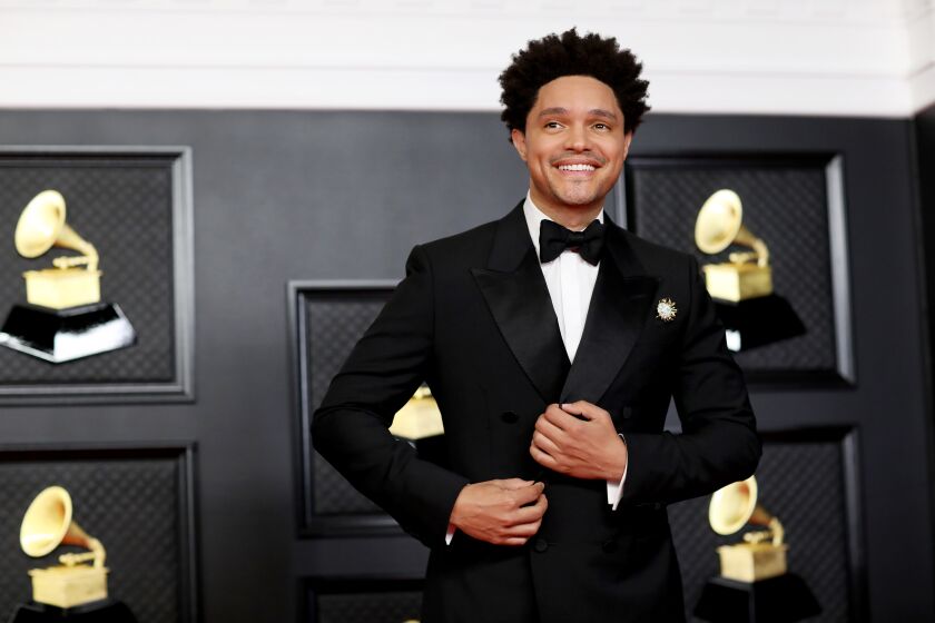 Los Angeles, CA - March 14: Host Trevor Noah on the red carpet at the 63rd Annual Grammy Awards, at the Los Angeles Convention Center, in downtown Los Angeles, CA, Wednesday, Mar. 14, 2021. (Jay L. Clendenin / Los Angeles Times)