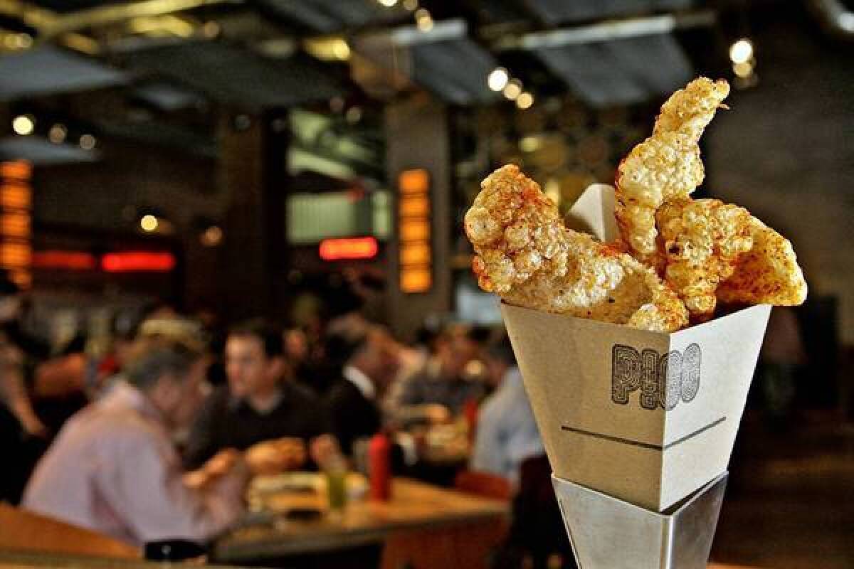 Cone O' Cracklins, a snack of fried pig's ears, from Umamicatessen.