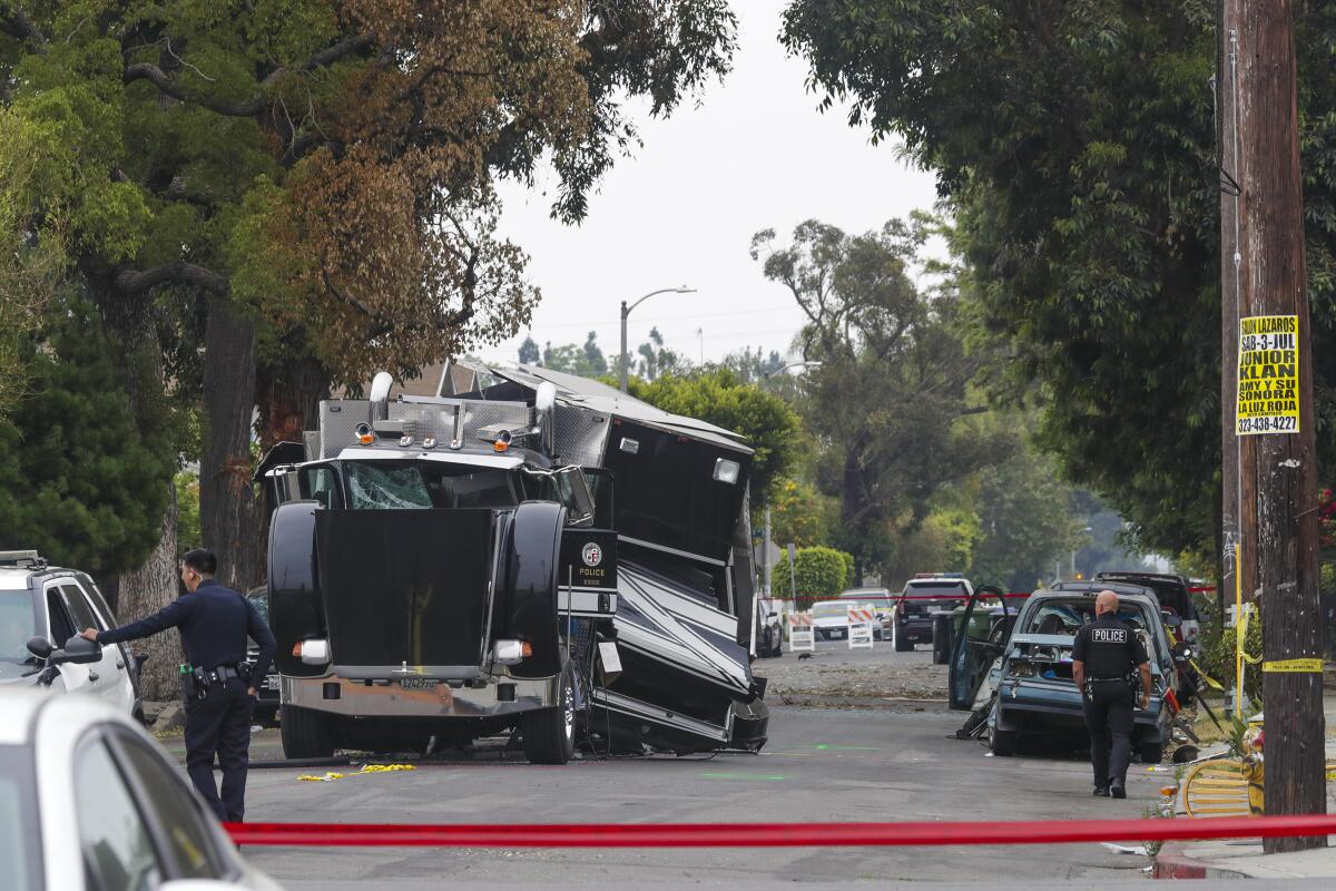 The LAPD's bomb squad vehicle was destroyed after officers miscalculated the weight of illegal fireworks detonated