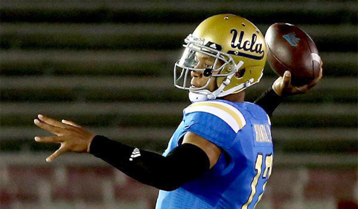 UCLA quarterback Brett Hundley has thrown for 848 yards and eight touchdowns with three interceptions in his second season under center for the Bruins.