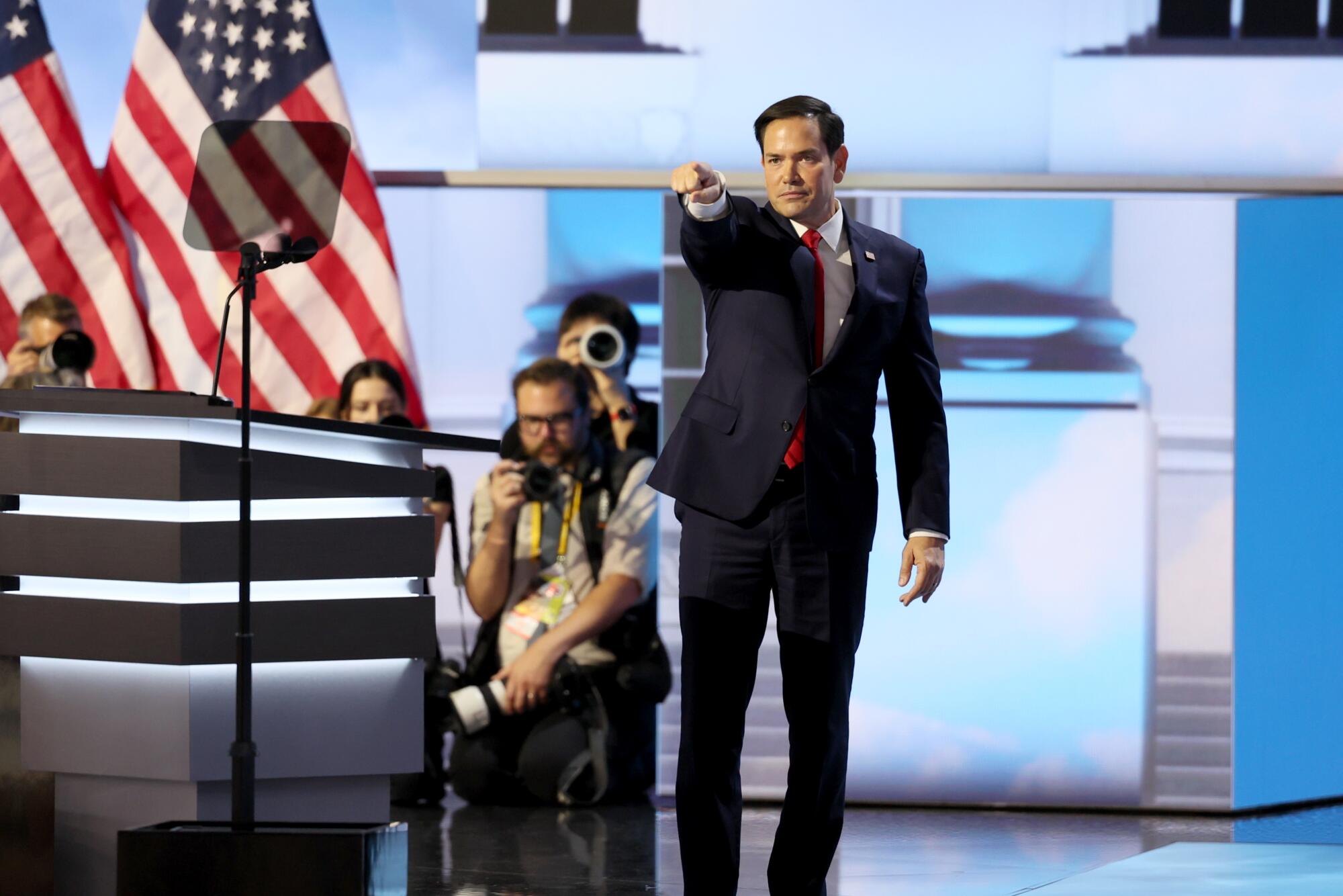 Sen. Marco Rubio points to Donald Trump during the Republican National Convention.