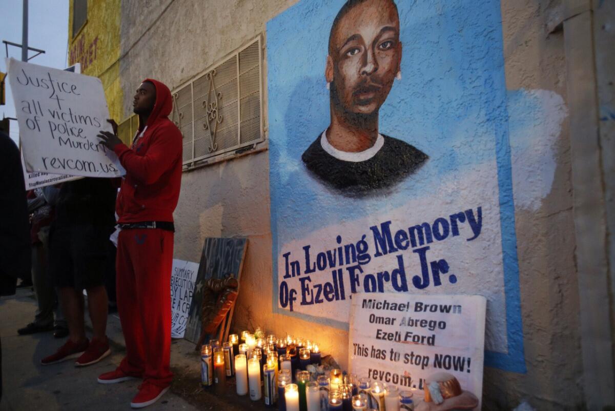 Lavell Ford, brother of Ezell Ford, at the site where his brother was killed in South Los Angeles.