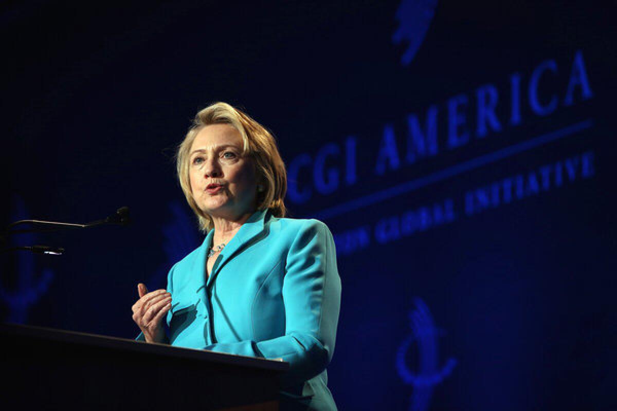 Hillary Clinton speaks to guests at the Clinton Global Initiative in Chicago.