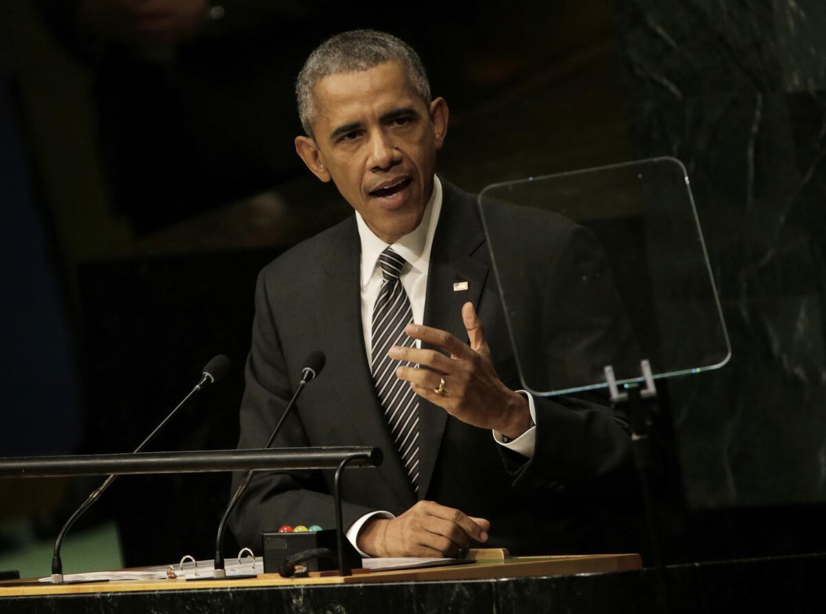 President Obama delivers remarks at a United Nations sustainable development summit in New York on Sept. 27, 2015.