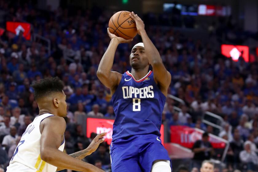 SAN FRANCISCO, CALIFORNIA - OCTOBER 24: Maurice Harkless #8 of the LA Clippers in action against the Golden State Warriors at Chase Center on October 24, 2019 in San Francisco, California. NOTE TO USER: User expressly acknowledges and agrees that, by downloading and or using this photograph, User is consenting to the terms and conditions of the Getty Images License Agreement. (Photo by Ezra Shaw/Getty Images)