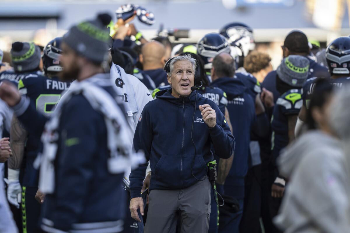 Seattle Seahawks head coach Pete Carroll on the sideline before a game against the Pittsburgh Steelers.