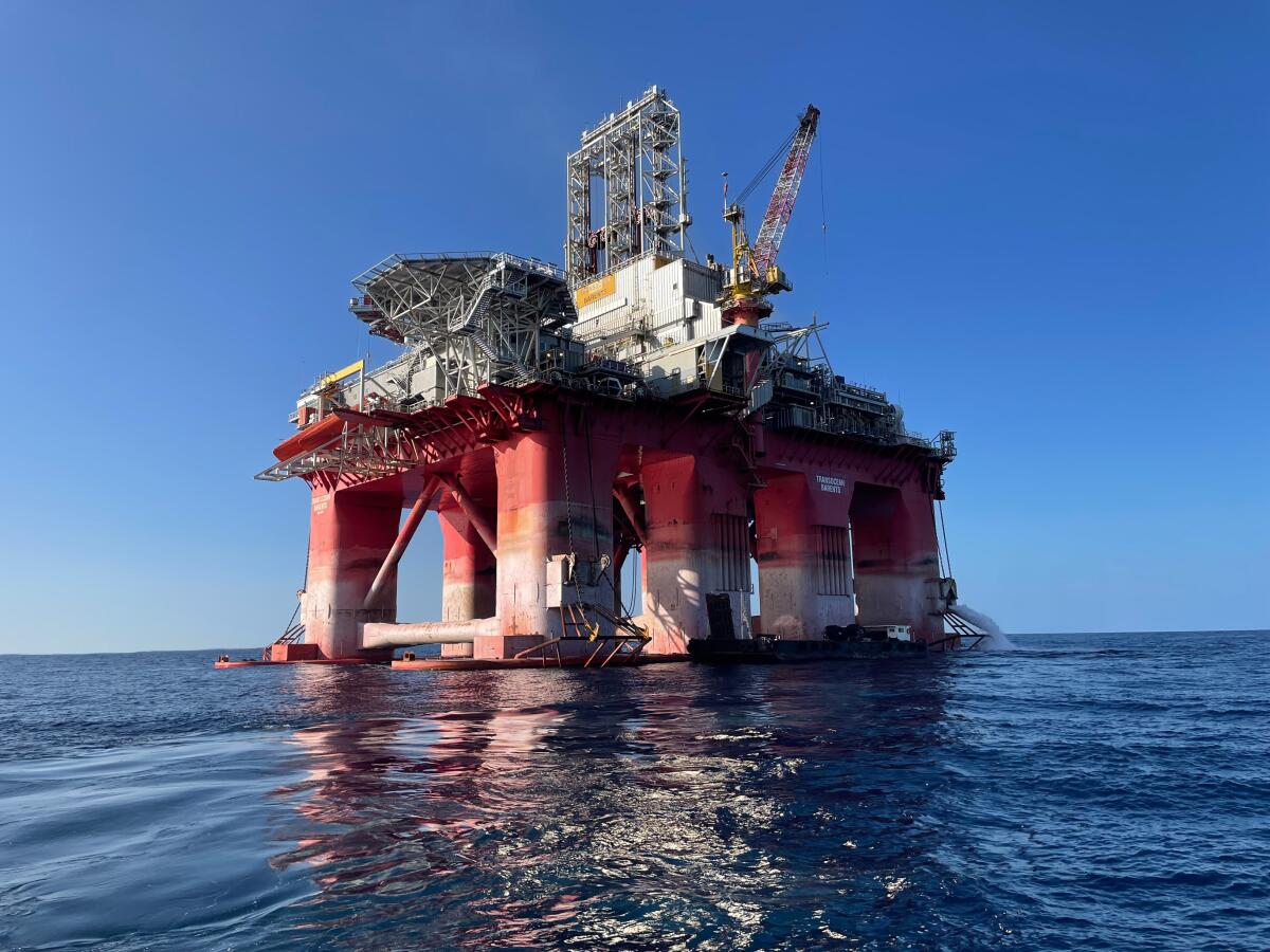 Drilling rig, which arrived at its location in the Mediterranean Sea
