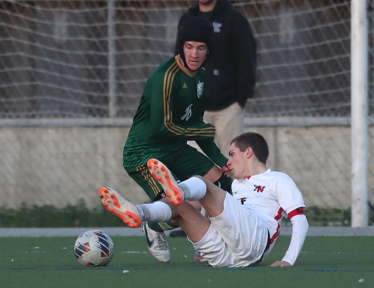 Edison's Nathan Jackson steals the ball from Harvard-Westlake's Spencer Casamassima.