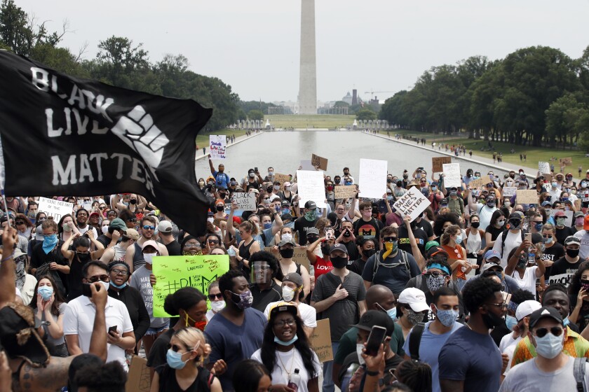 Demonstrators gather at the Lincoln Memorial.