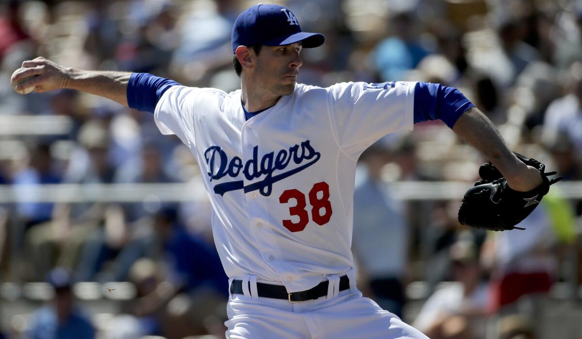 Dodgers starting pitcher Brandon McCarthy made his first start of the spring Sunday against the Brewers.