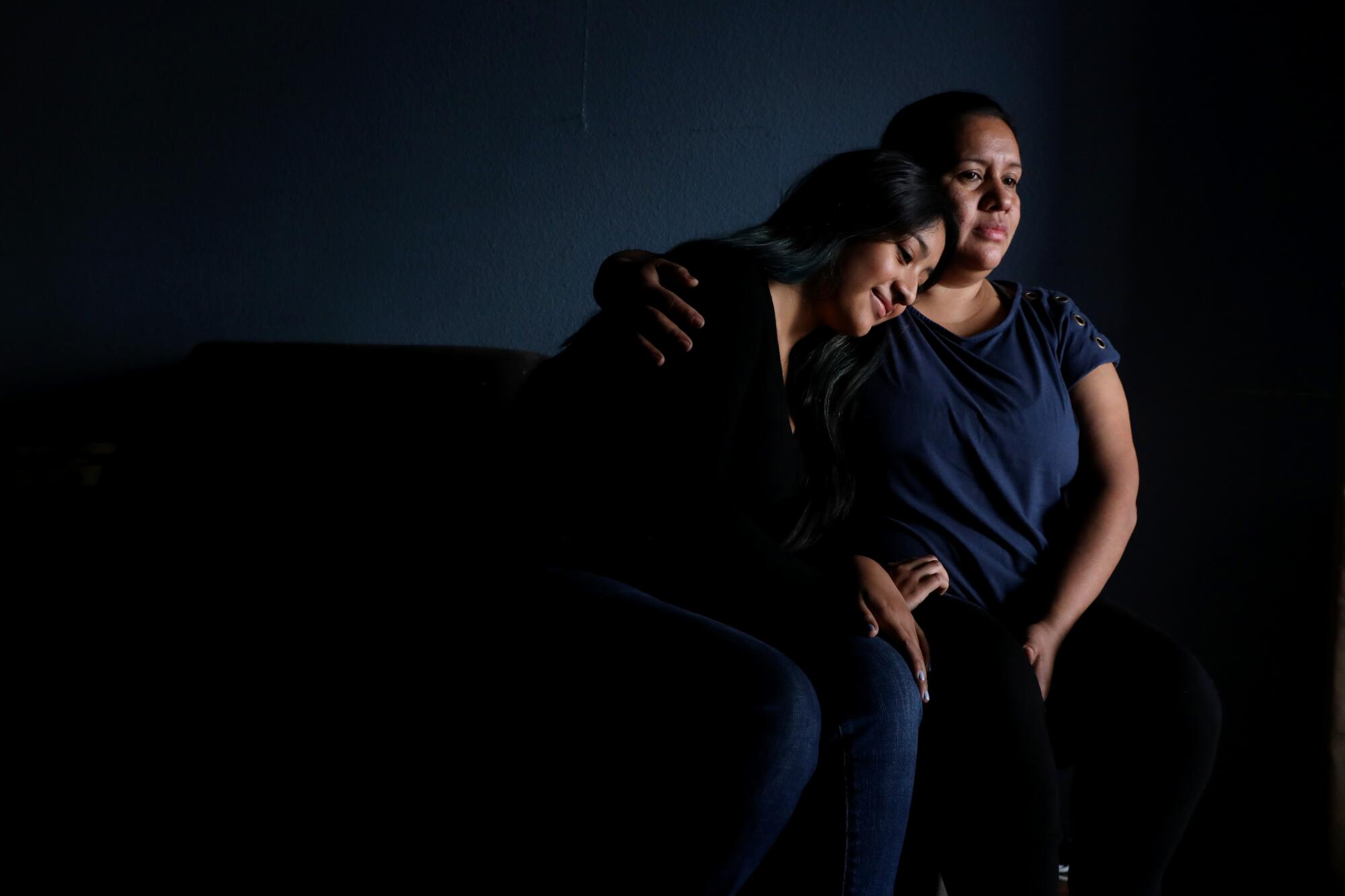 Itzel Juárez shown with her mother, Idalit González at their home in East Los Angeles.