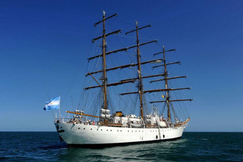The Argentine ship Libertad heads home after being stuck in Ghana for two months. In October, creditors attempted to seize the ship in order to collect on the country's debts.